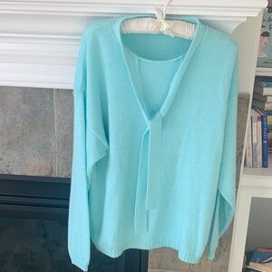 Garland Mint Green Knit Sweater with Tie Neck